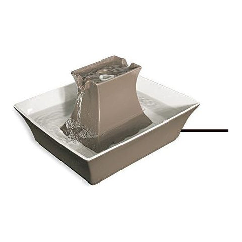 Petsafe Drinkwell Taupe Stoneware Pagoda Fountain, elegant ceramic water fountain for pets, promoting hydration with flowing water