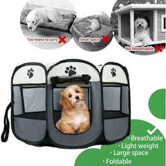 Foldable pet playpen with a mesh roof, zippered door, and spacious interior for small dogs and cats.