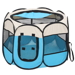 Foldable pet playpen with a mesh roof, zippered door, and spacious interior for small dogs and cats.