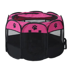 Foldable pet playpen with a mesh roof, zippered door, and spacious interior for small dogs and cats.