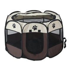 Foldable pet playpen with a mesh roof, zippered door, and spacious interior for small dogs and cats.