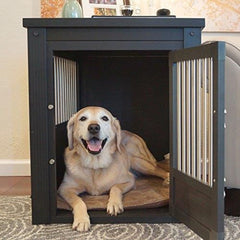 Richell End Table Dog Crate for Medium to Large Dogs, stylish and functional wooden dog crate that doubles as an end table, providing a cozy space for pets