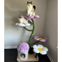 Prevue Flower Power Cat Tree 7320, colorful and fun multi-level cat tree with scratching posts and cozy platforms